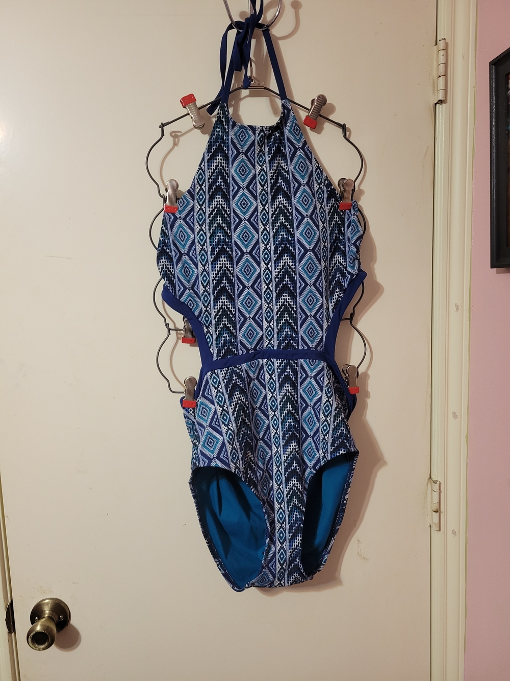 Time and Tru Blue and Navy Printed One-Piece
